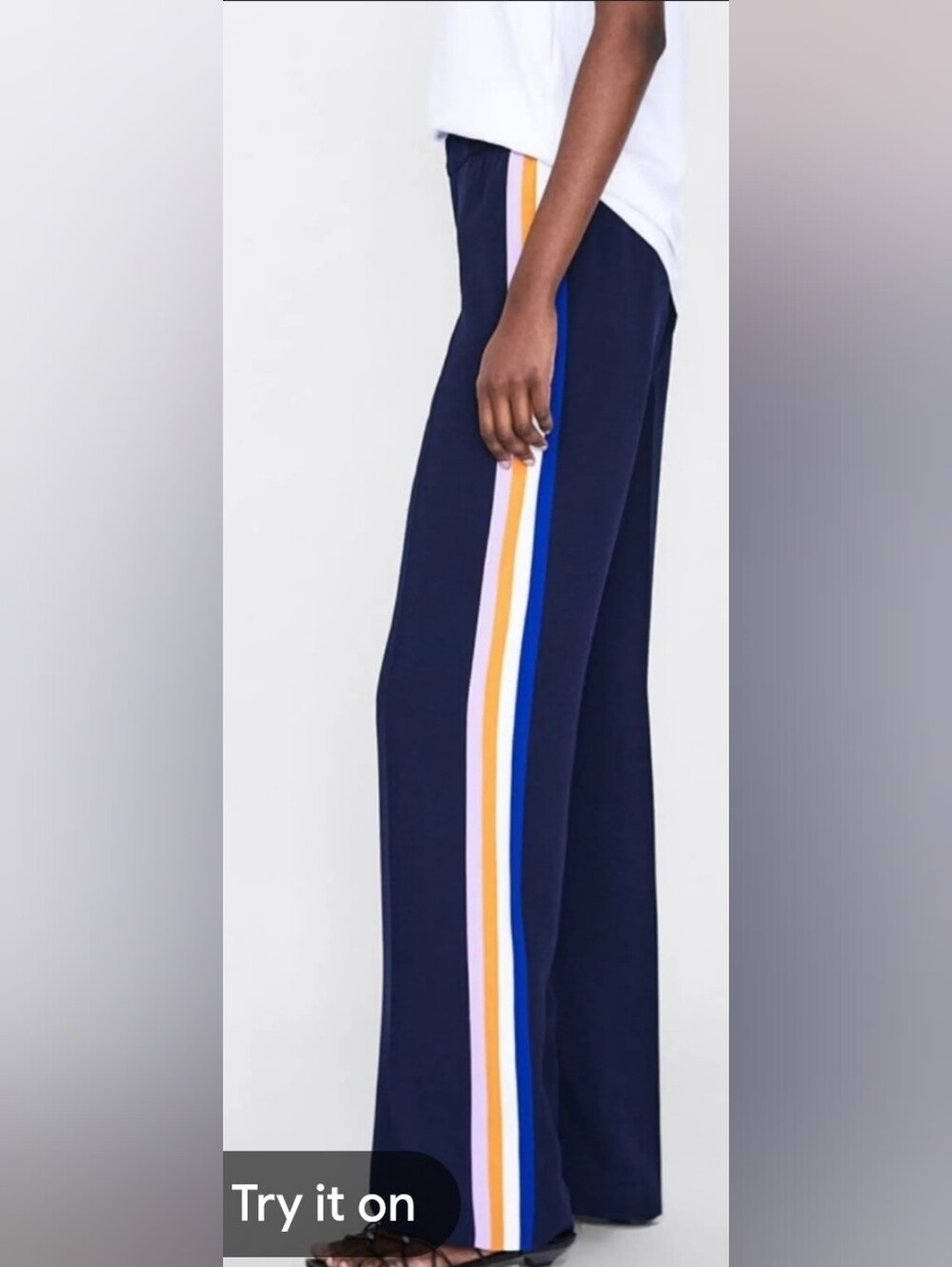 Zara Wide-Leg Side-Stripe Pants in Navy